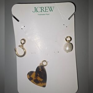 New J. Crew Gold and Tortoise Heart Charms with Pearl